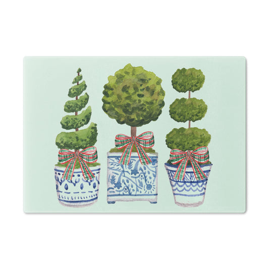 Tempered Glass Cutting Board - Westport Christmas Topiary