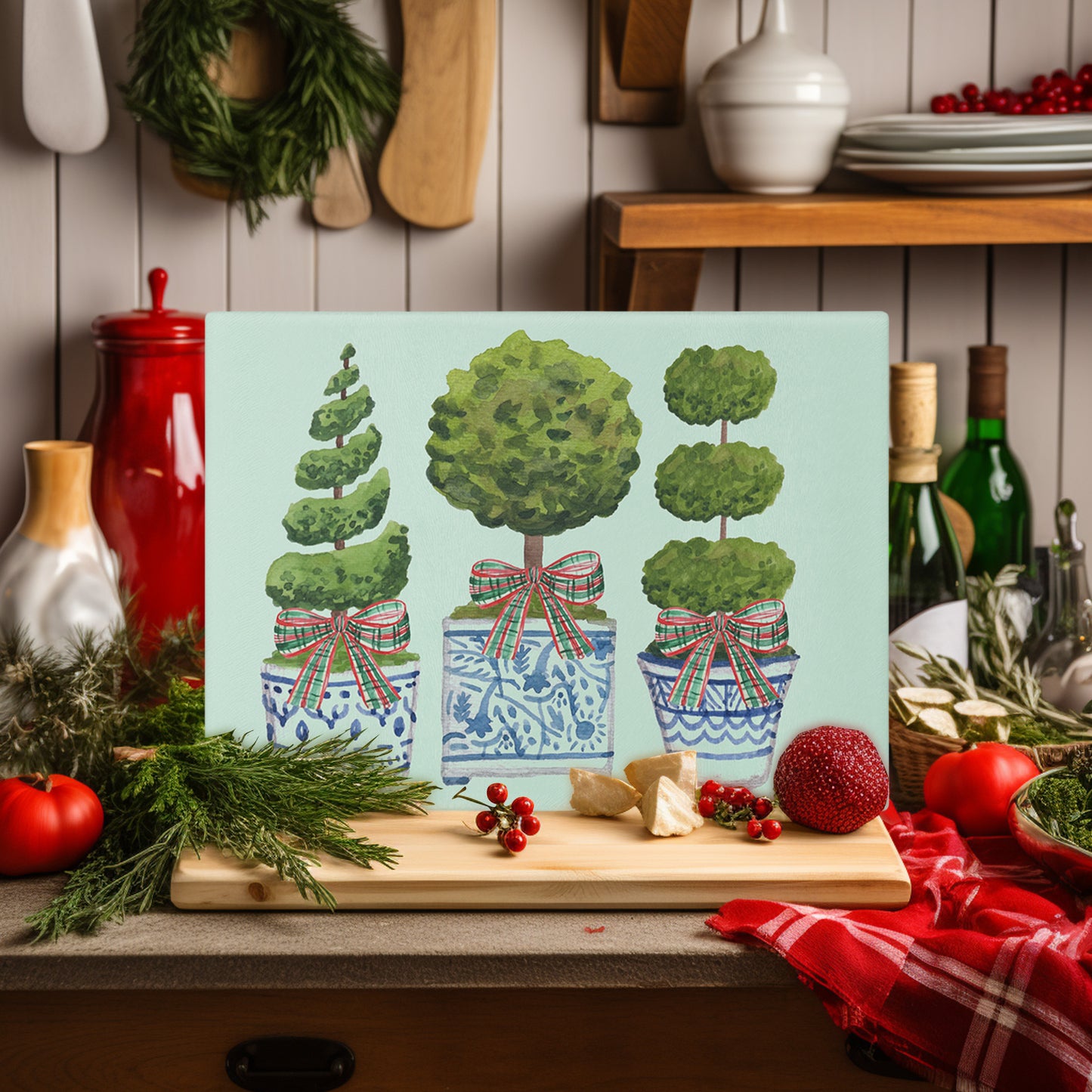 Tempered Glass Cutting Board - Westport Christmas Topiary